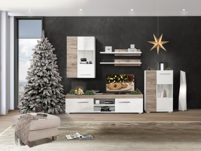 ТВ КОМОДА БАРСЕЛОНА БЕЛА/СИВ ДАБ