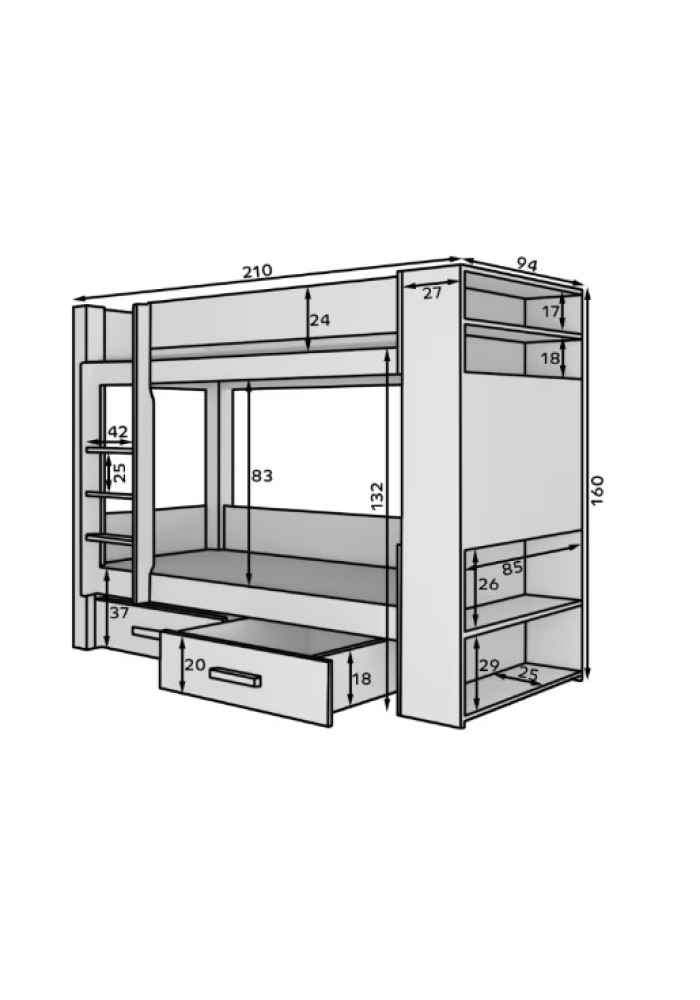 ДЕТСКИ КРЕВЕТ НА СПРАТ ГАРЕТ СО ДУШЕК СИВА