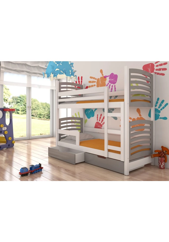 ДЕТСКИ КРЕВЕТ НА СПРАТ ОСУНА СО ДУШЕК БЕЛА-СИВА