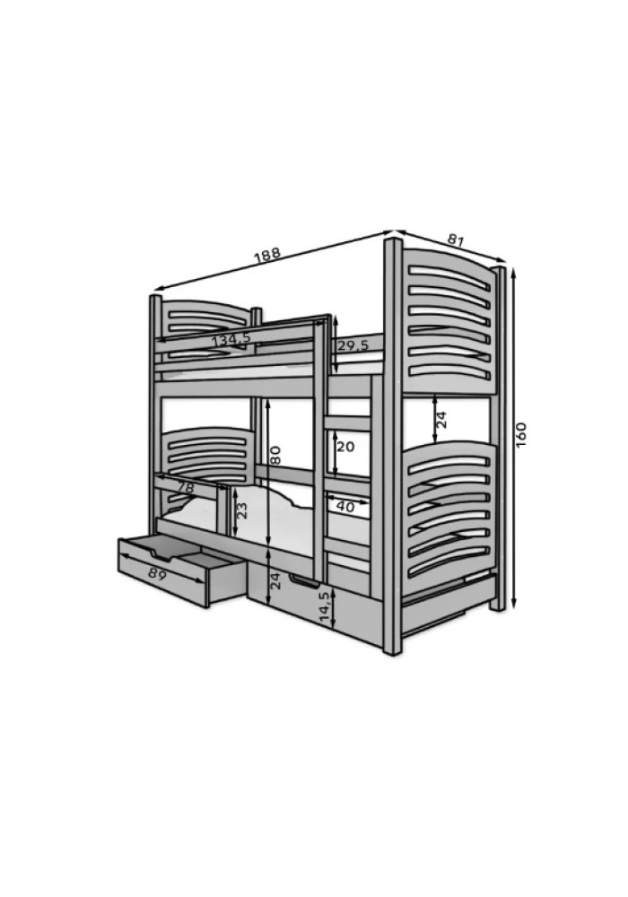 ДЕТСКИ КРЕВЕТ НА СПРАТ ОСУНА СО ДУШЕК БЕЛА-СИВА