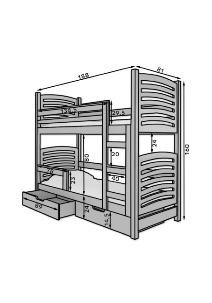 ДЕТСКИ КРЕВЕТ НА СПРАТ ОСУНА СО ДУШЕК СИВА