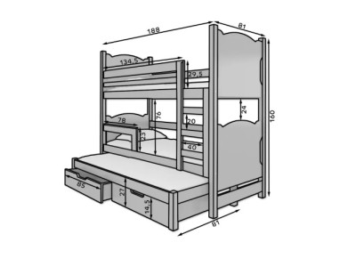 ДЕТСКИ КРЕВЕТ НА СПРАТ ЛЕТИЦИЈА СО ДУШЕК СИВА