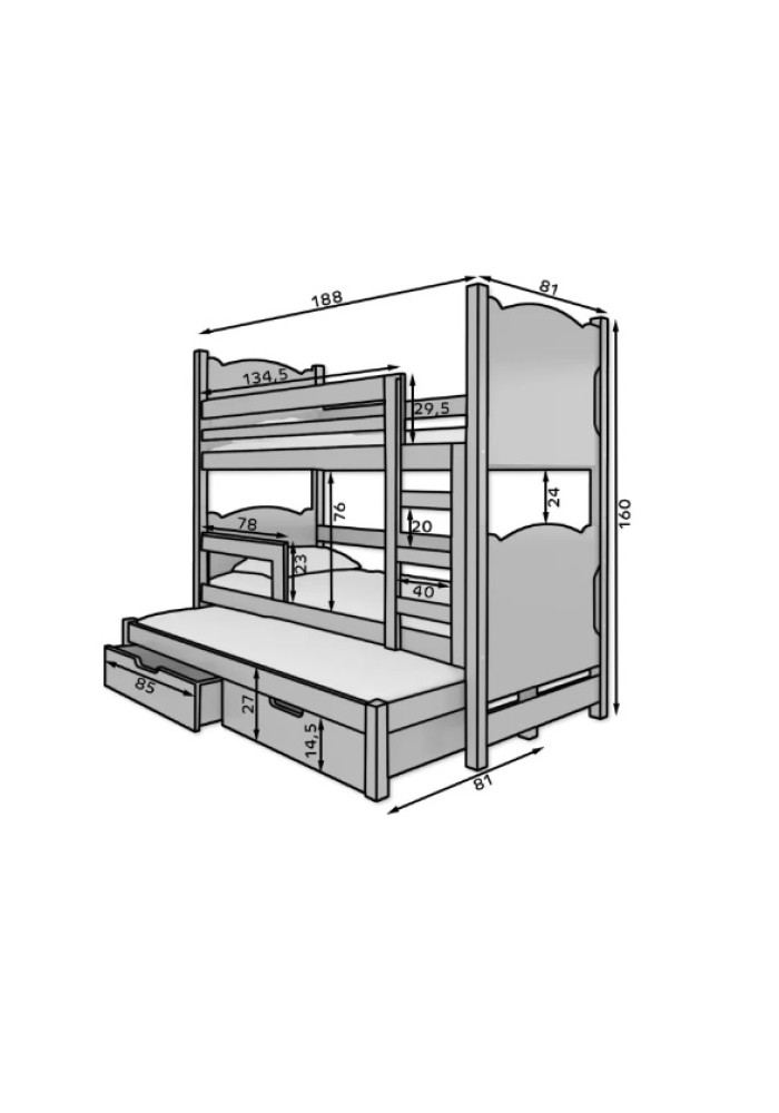 ДЕТСКИ КРЕВЕТ НА СПРАТ ЛЕТИЦИЈА СО ДУШЕК СИВА